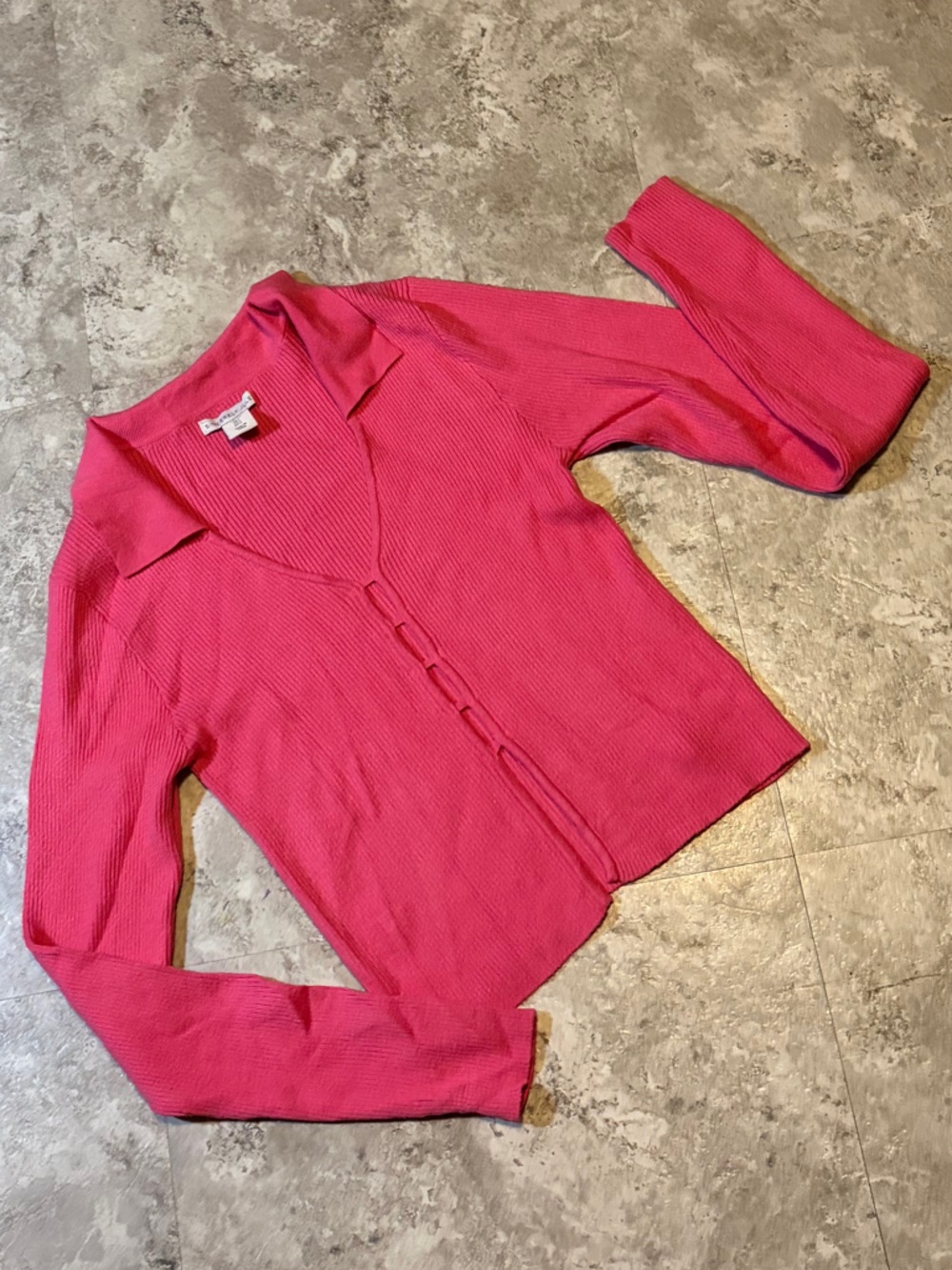 Sincerely Jules Minimalist Romantic Ribbed Long-Sleeve Top in Hot Pink Large